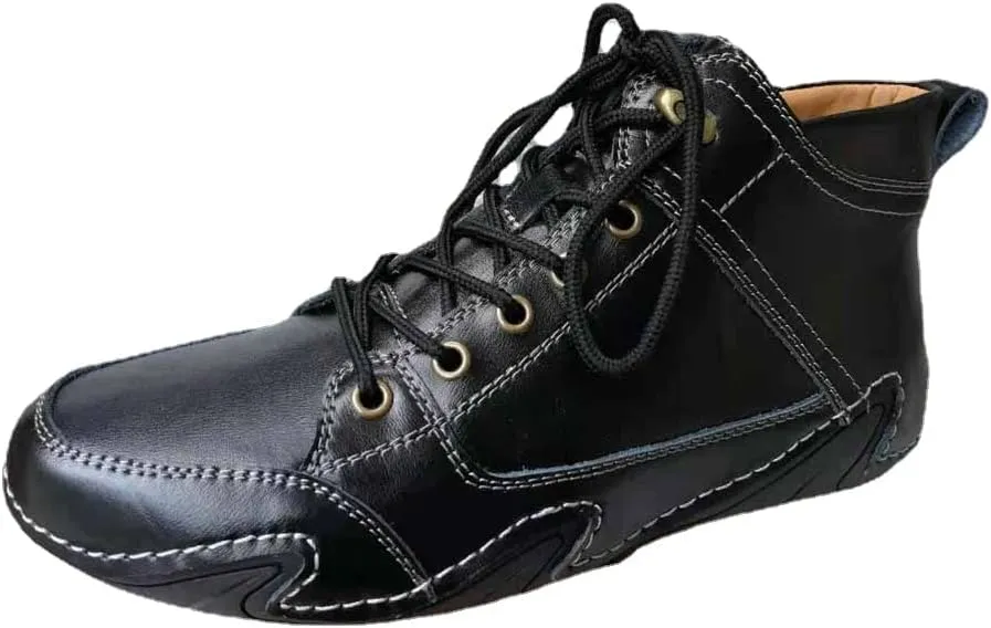 MSYINGL Mens Driving Loafers Shoes,Comfortable Leather Lace-Up Boat Shoes,Handmade Skate Shoes,Lightweight Walking Shoes