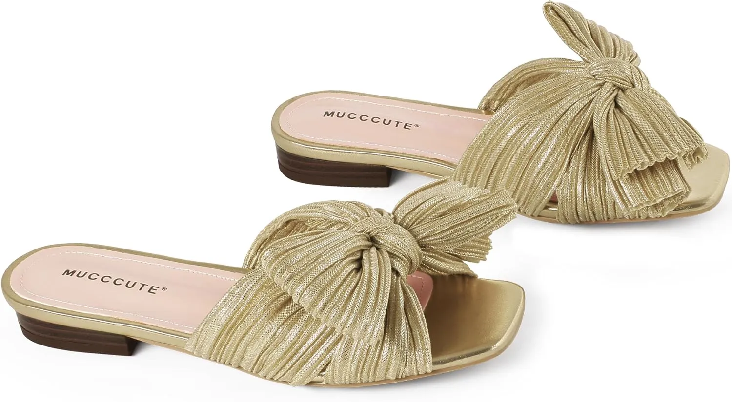 MUCCCUTE Bow Sandals for Women Square Open Toe Flat Sandals Slip on Casual Cute Summer Slides for Vacation Wedding