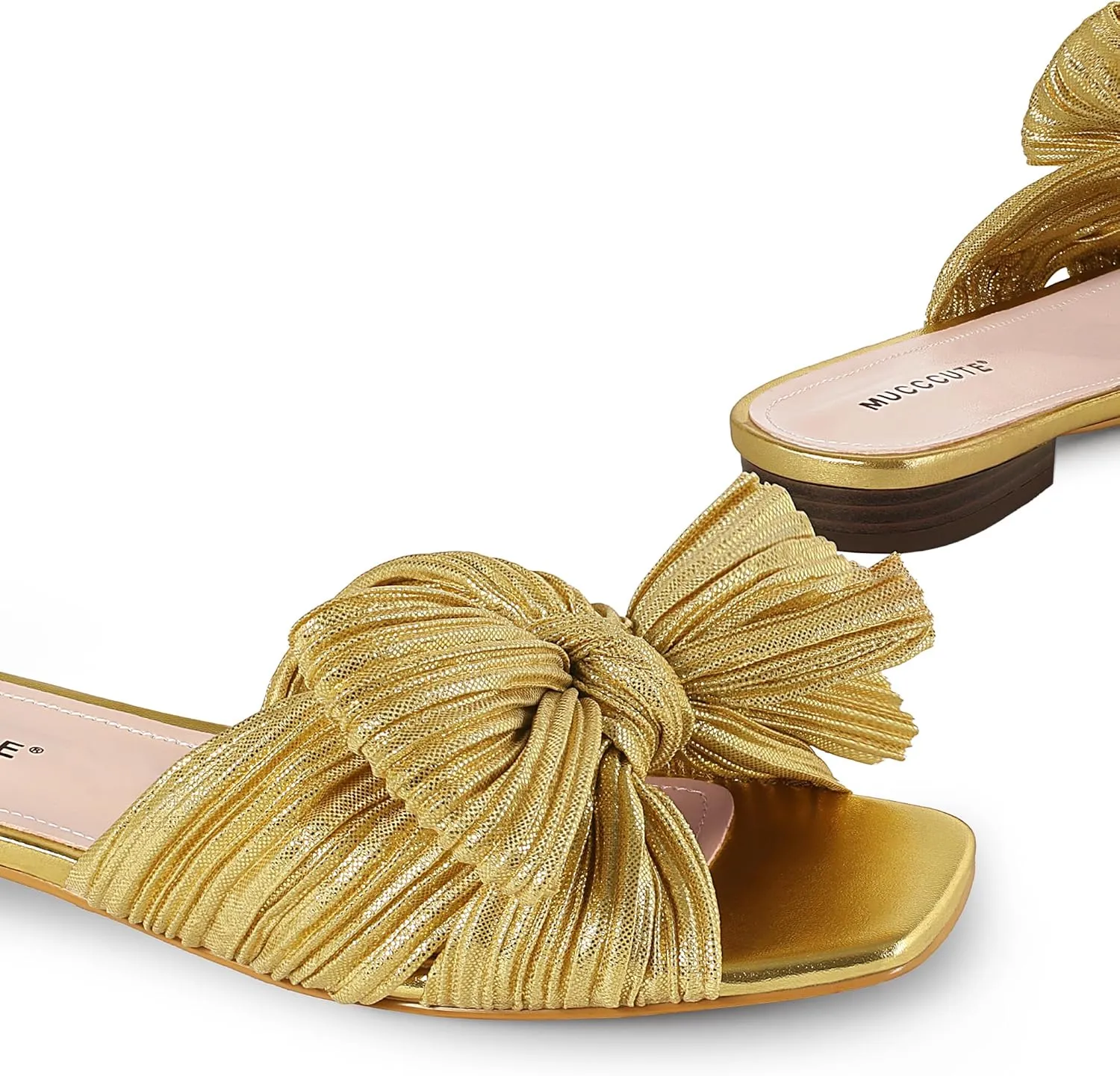 MUCCCUTE Bow Sandals for Women Square Open Toe Flat Sandals Slip on Casual Cute Summer Slides for Vacation Wedding