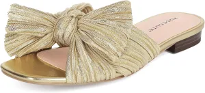 MUCCCUTE Bow Sandals for Women Square Open Toe Flat Sandals Slip on Casual Cute Summer Slides for Vacation Wedding