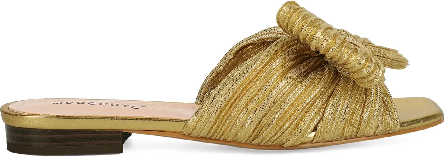 MUCCCUTE Bow Sandals for Women Square Open Toe Flat Sandals Slip on Casual Cute Summer Slides for Vacation Wedding