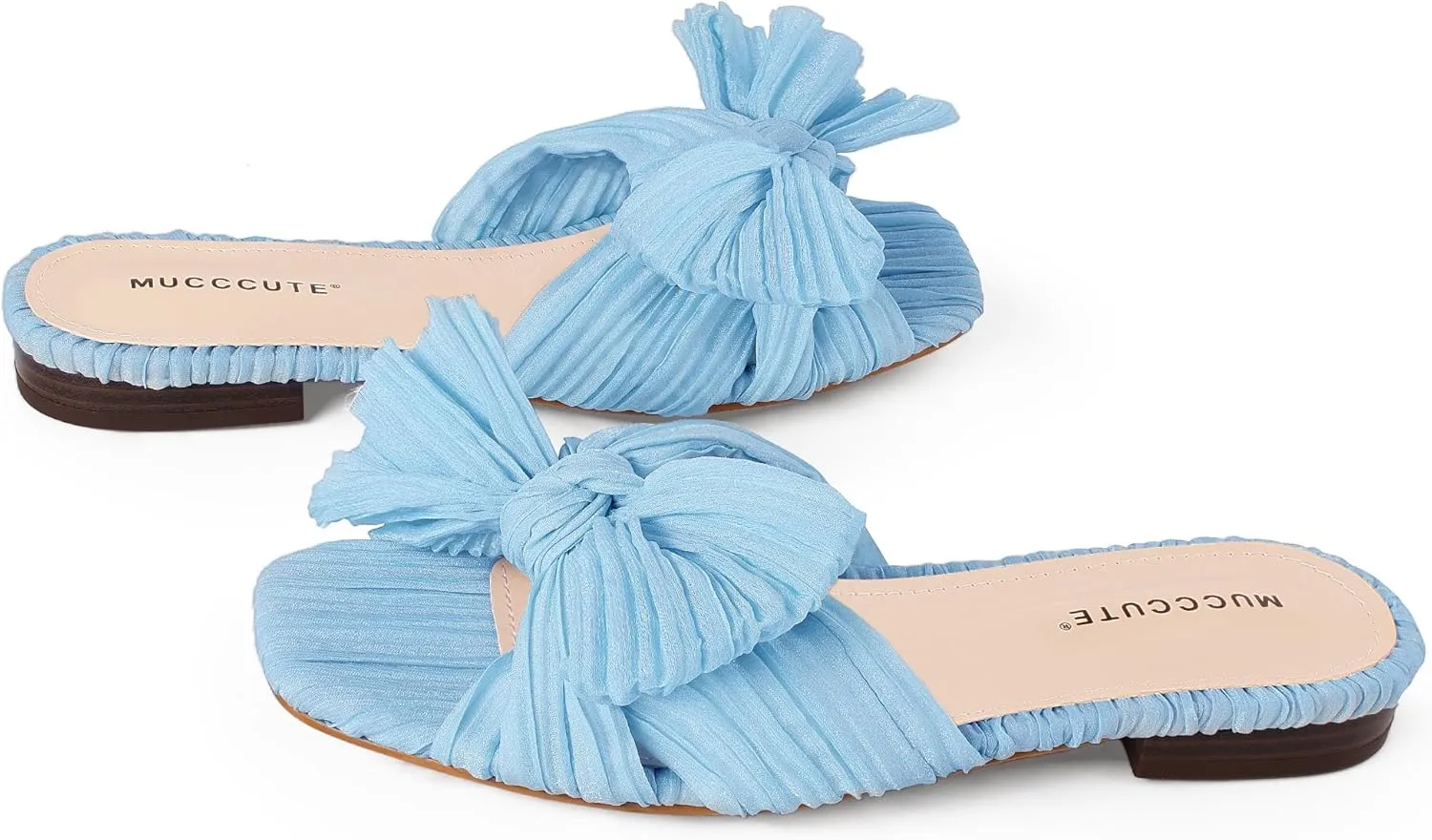 MUCCCUTE Bow Sandals for Women Square Open Toe Flat Sandals Slip on Casual Cute Summer Slides for Vacation Wedding