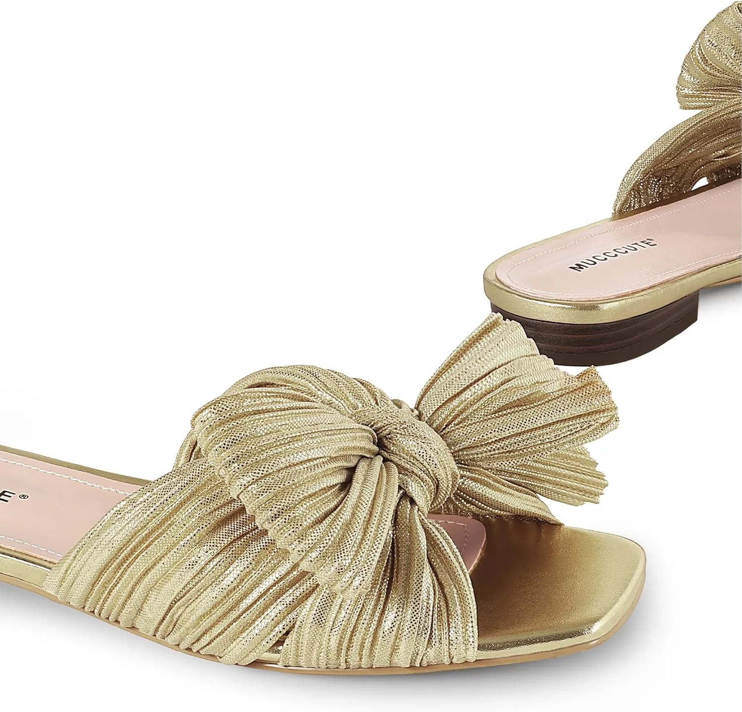 MUCCCUTE Bow Sandals for Women Square Open Toe Flat Sandals Slip on Casual Cute Summer Slides for Vacation Wedding