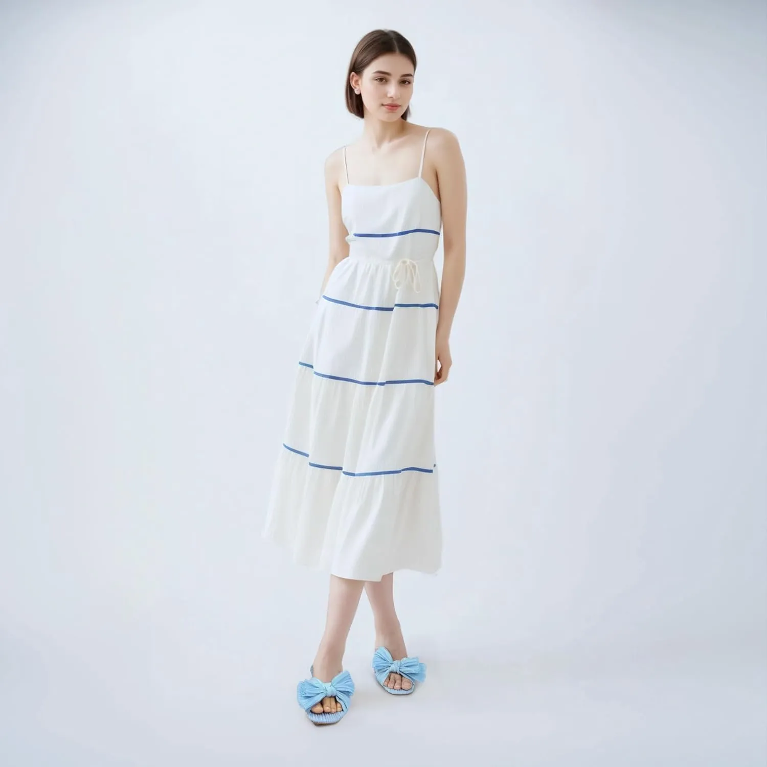 MUCCCUTE Bow Sandals for Women Square Open Toe Flat Sandals Slip on Casual Cute Summer Slides for Vacation Wedding