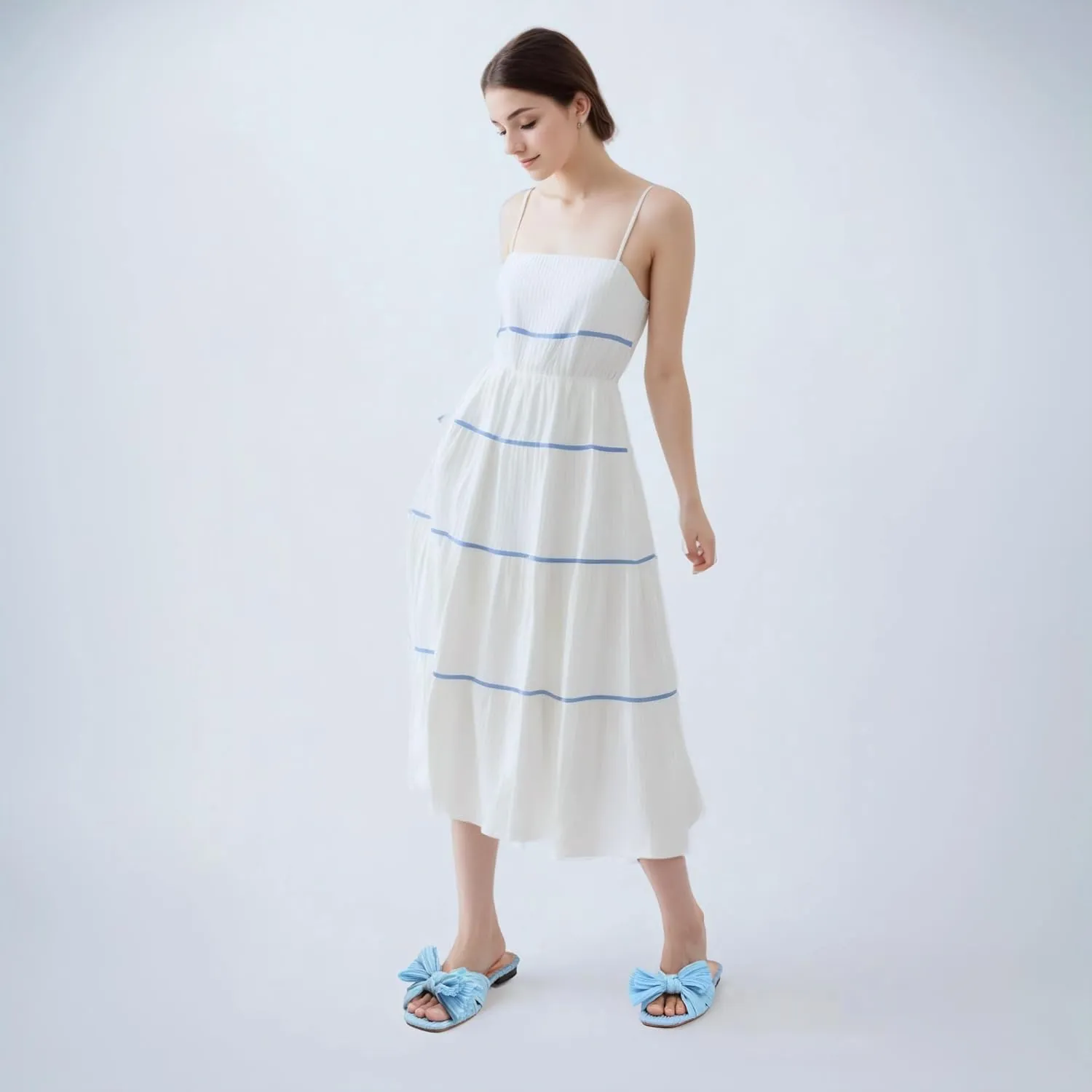 MUCCCUTE Bow Sandals for Women Square Open Toe Flat Sandals Slip on Casual Cute Summer Slides for Vacation Wedding