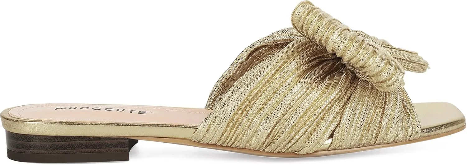 MUCCCUTE Bow Sandals for Women Square Open Toe Flat Sandals Slip on Casual Cute Summer Slides for Vacation Wedding