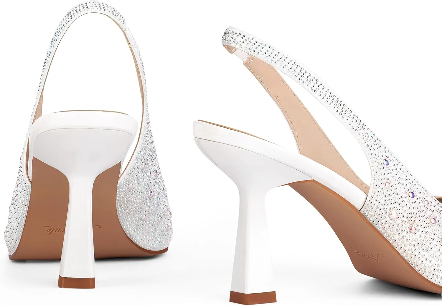 MUCCCUTE Kitten Heels for Women Slingback Heels Closed Toe Pumps Rhinestones Pearls Stiletto Sparkly Bridal Sandals for Wedding Prom Dating