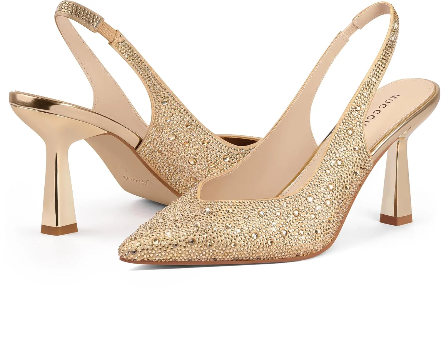 MUCCCUTE Kitten Heels for Women Slingback Heels Closed Toe Pumps Rhinestones Pearls Stiletto Sparkly Bridal Sandals for Wedding Prom Dating