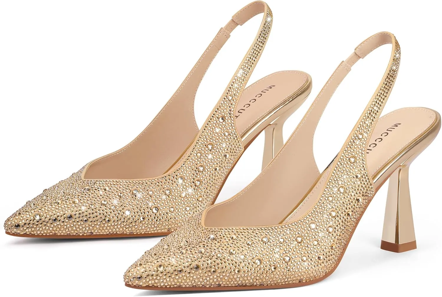 MUCCCUTE Kitten Heels for Women Slingback Heels Closed Toe Pumps Rhinestones Pearls Stiletto Sparkly Bridal Sandals for Wedding Prom Dating