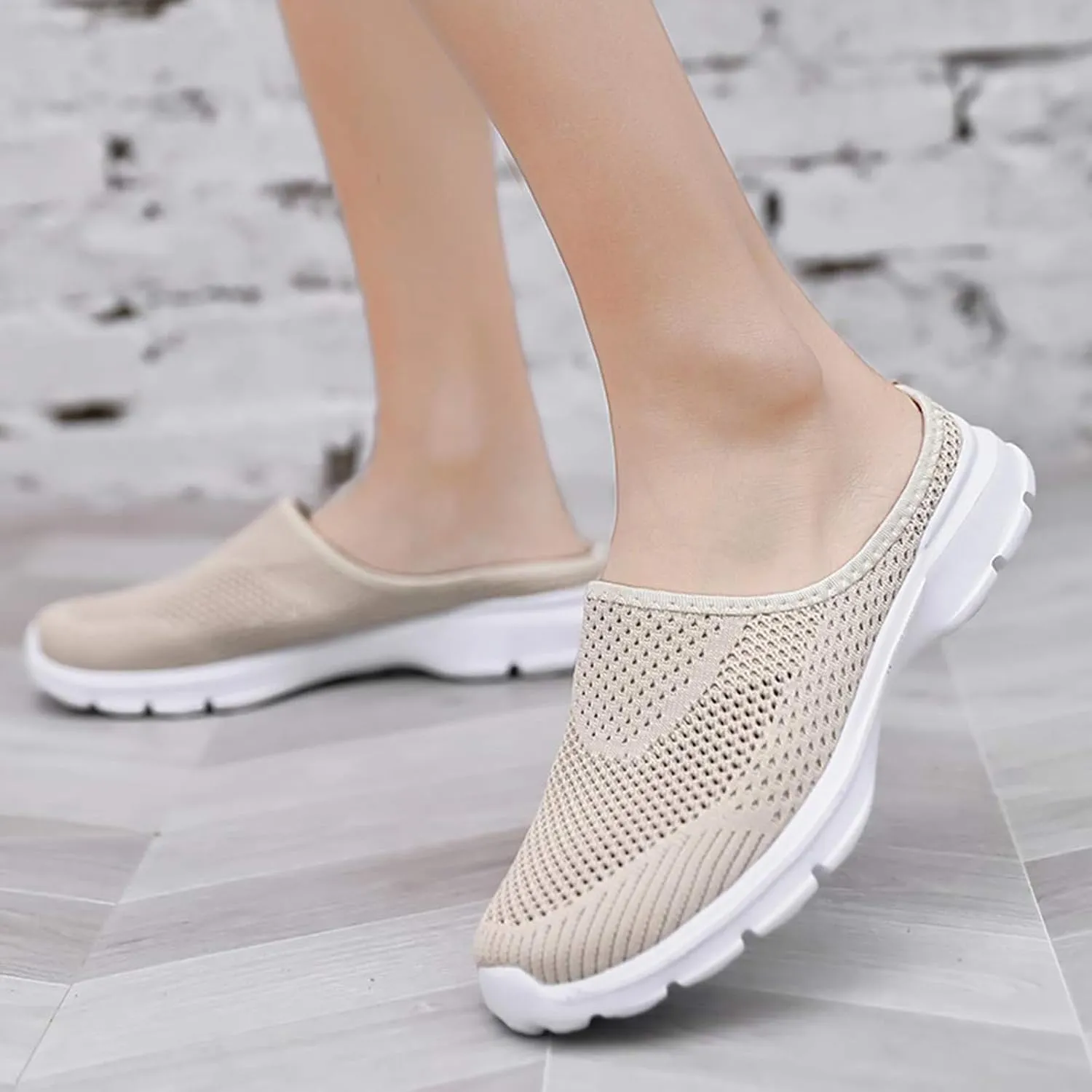 Mules for Women Breathable Mesh Walking Mules Sneakers Comfortable Orthopedic Clogs with Arch-Support Lightweight Summer Slip On Closed Toe Shoes Casual Backless Shoes
