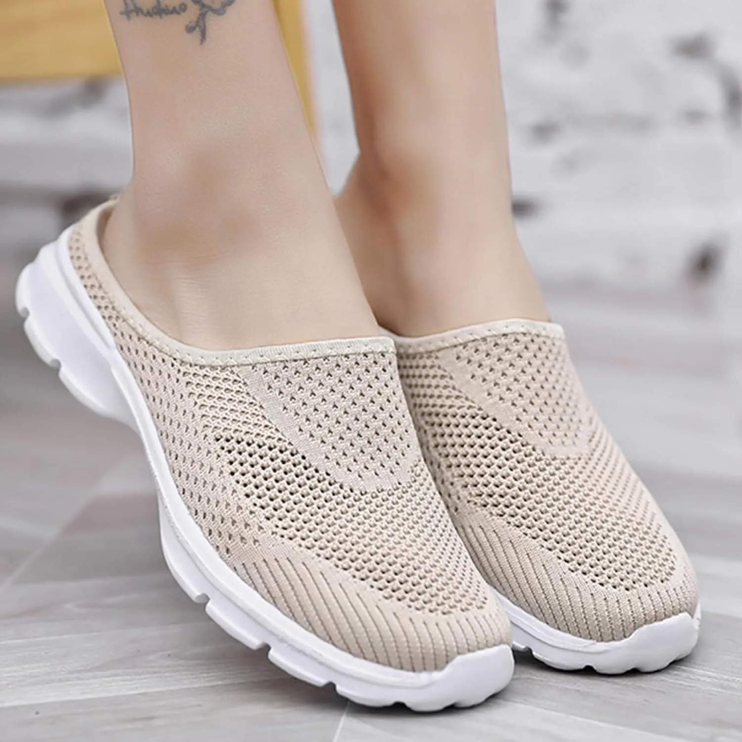 Mules for Women Breathable Mesh Walking Mules Sneakers Comfortable Orthopedic Clogs with Arch-Support Lightweight Summer Slip On Closed Toe Shoes Casual Backless Shoes