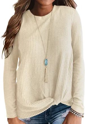 Neineiwu Womens Casual Tops Long Sleeve Cute Twist Knot Waffle Knit Shirts Loose Blouse