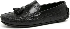 New Mens Loafers Square Toe Crocodile Print with Tassel Driving Loafers PU Leather Lightweight Anti-Slip Slip Resistant Classic Slip-ons
