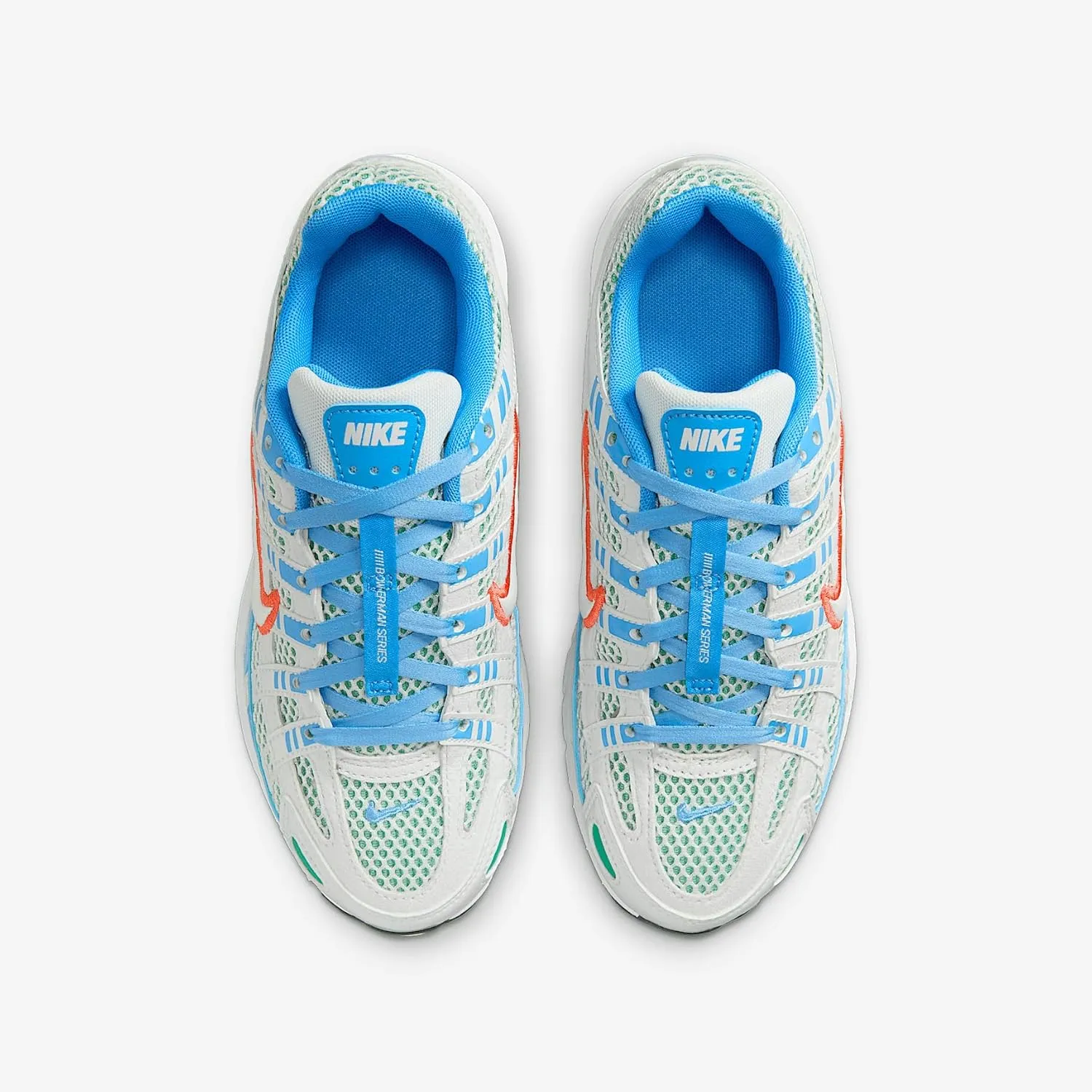 Nike P-6000 Big Kids' (Boys') Shoes (IB7729-121, Summit White/University Blue/Stadium Green/Magic Ember)