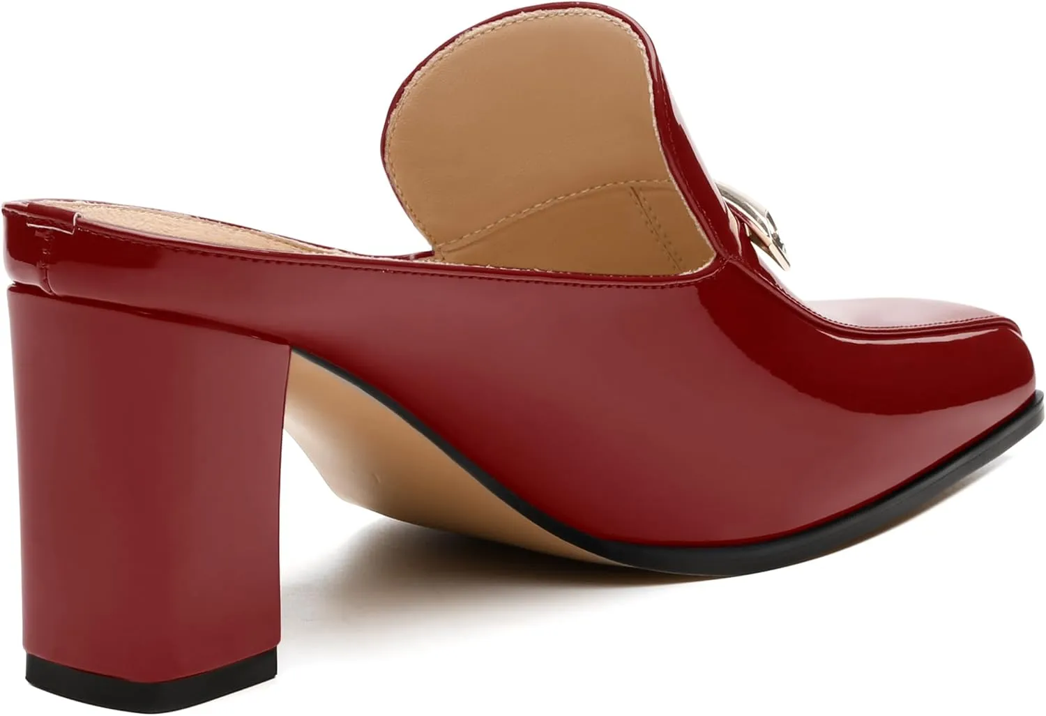 NUMALEO Womens Mules Chunky Block Heel Loafers Slip On Heeled Mules Closed Square Toe Heels Mules for Women Comfortable Dressy Backless Loafers Shoes for Office Work Casual