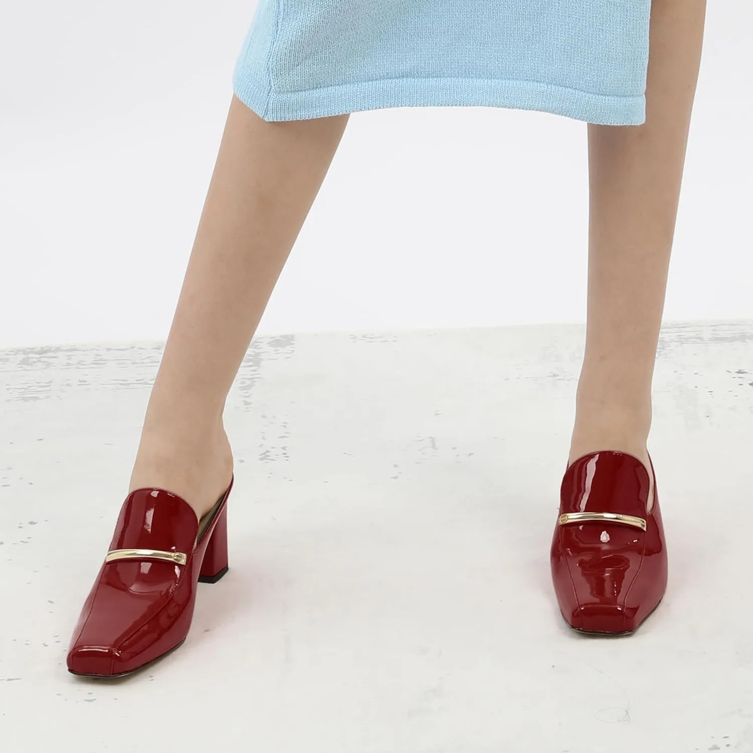 NUMALEO Womens Mules Chunky Block Heel Loafers Slip On Heeled Mules Closed Square Toe Heels Mules for Women Comfortable Dressy Backless Loafers Shoes for Office Work Casual