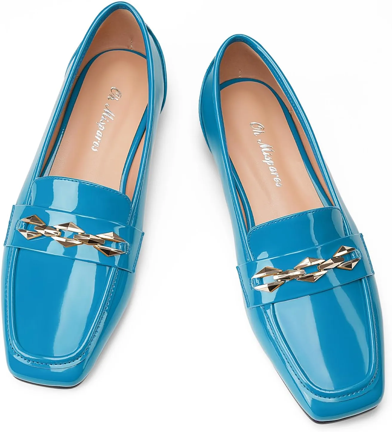 Oh Mispares Womens Loafers Square Toe Low Heel Penny Loafers Fashion Comfortable Slip on Flats Casual Dressy Shoes for Women Work Office Patent Leather