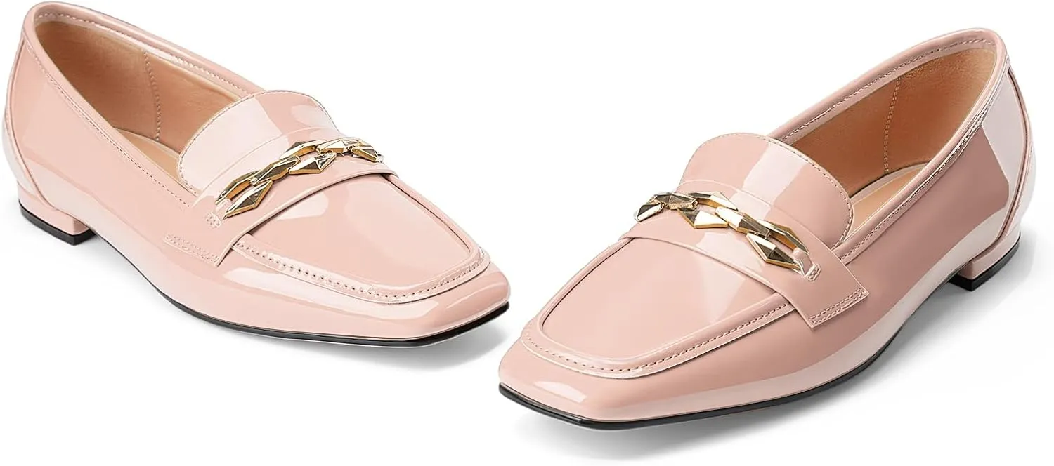 Oh Mispares Womens Loafers Square Toe Low Heel Penny Loafers Fashion Comfortable Slip on Flats Casual Dressy Shoes for Women Work Office Patent Leather
