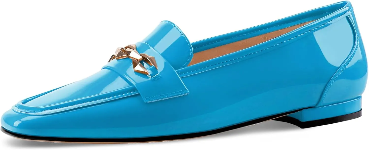 Oh Mispares Womens Loafers Square Toe Low Heel Penny Loafers Fashion Comfortable Slip on Flats Casual Dressy Shoes for Women Work Office Patent Leather