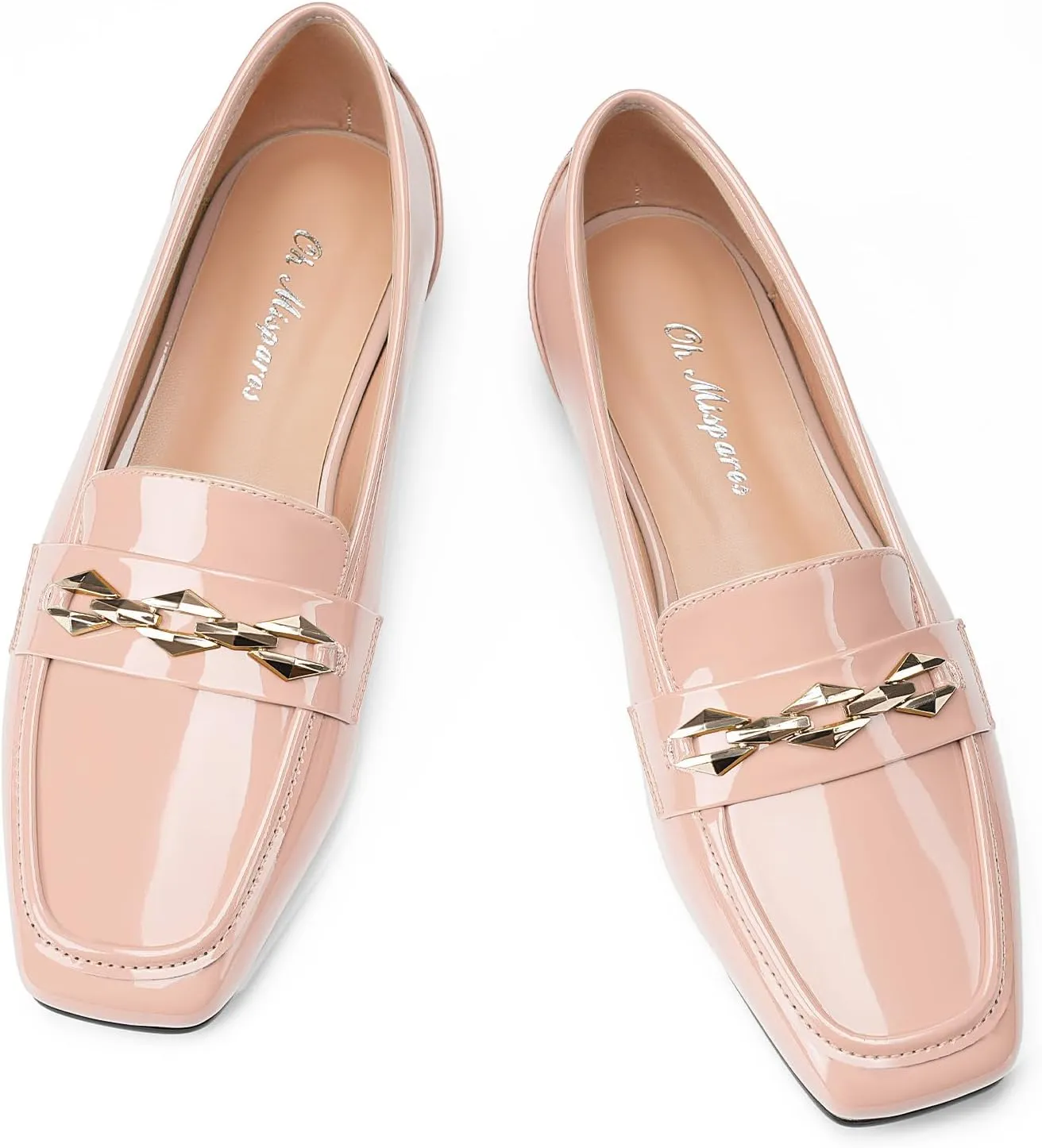 Oh Mispares Womens Loafers Square Toe Low Heel Penny Loafers Fashion Comfortable Slip on Flats Casual Dressy Shoes for Women Work Office Patent Leather