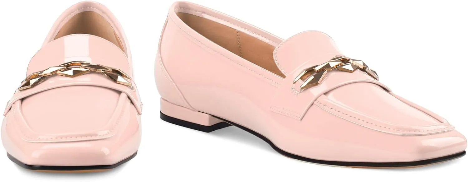 Oh Mispares Womens Loafers Square Toe Low Heel Penny Loafers Fashion Comfortable Slip on Flats Casual Dressy Shoes for Women Work Office Patent Leather