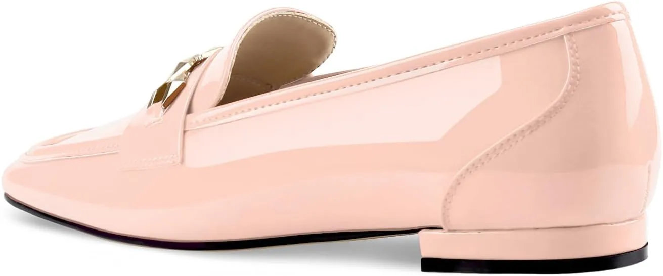 Oh Mispares Womens Loafers Square Toe Low Heel Penny Loafers Fashion Comfortable Slip on Flats Casual Dressy Shoes for Women Work Office Patent Leather