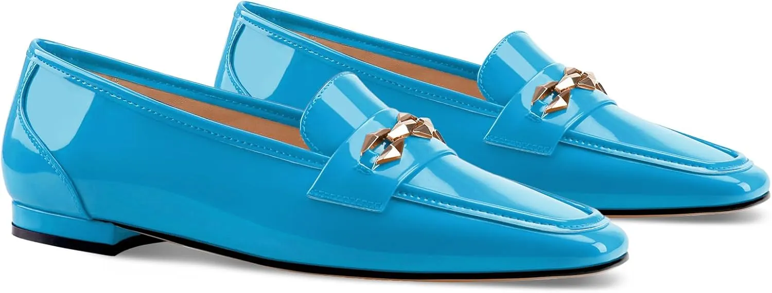 Oh Mispares Womens Loafers Square Toe Low Heel Penny Loafers Fashion Comfortable Slip on Flats Casual Dressy Shoes for Women Work Office Patent Leather