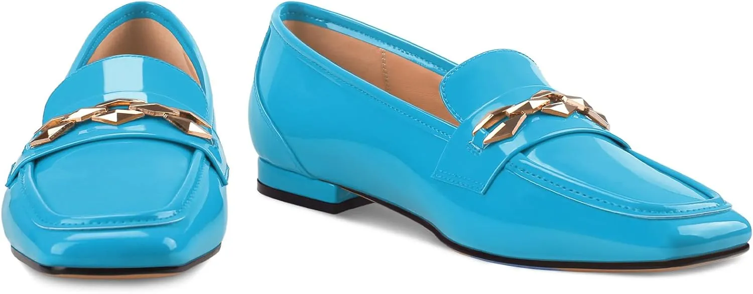 Oh Mispares Womens Loafers Square Toe Low Heel Penny Loafers Fashion Comfortable Slip on Flats Casual Dressy Shoes for Women Work Office Patent Leather
