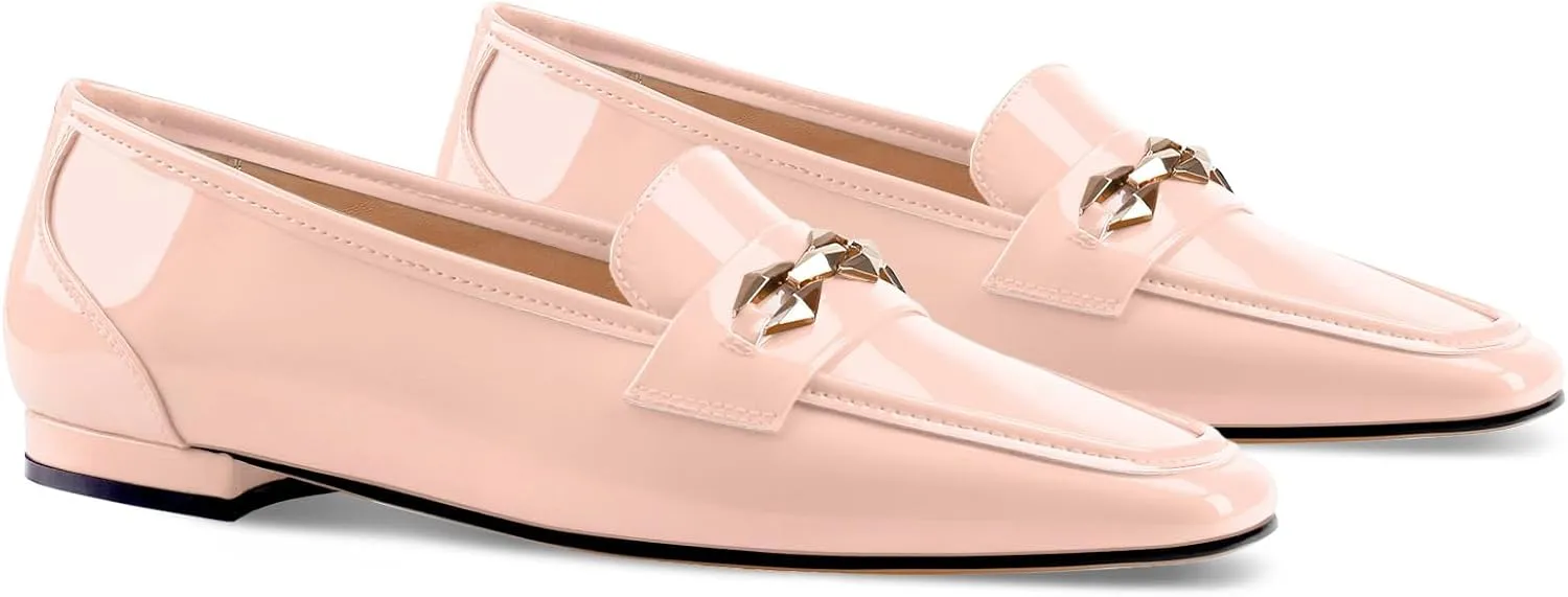 Oh Mispares Womens Loafers Square Toe Low Heel Penny Loafers Fashion Comfortable Slip on Flats Casual Dressy Shoes for Women Work Office Patent Leather
