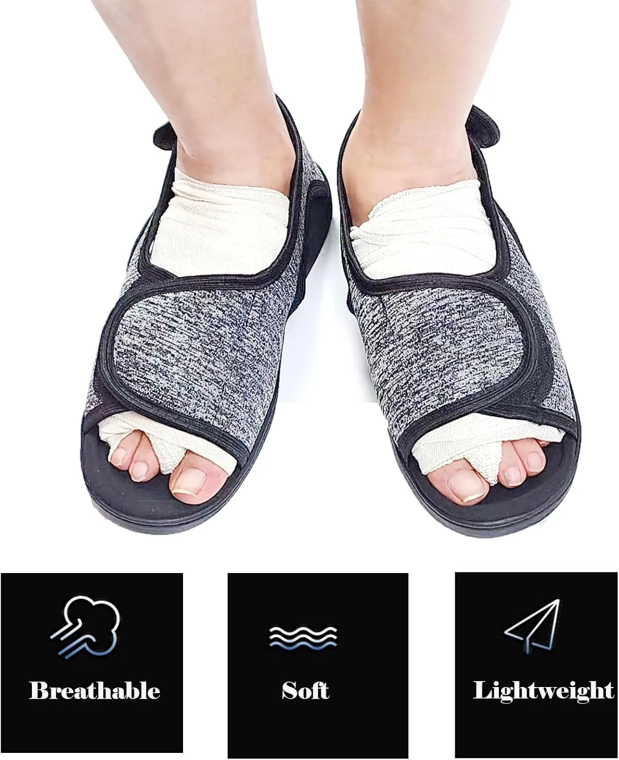 Open Toe Diabetic Shoes for Swollen Feet,Adjustable Walking Shoes Unisex Extra Wide Soft, Reduce Friction Indoor Outdoor Sandals