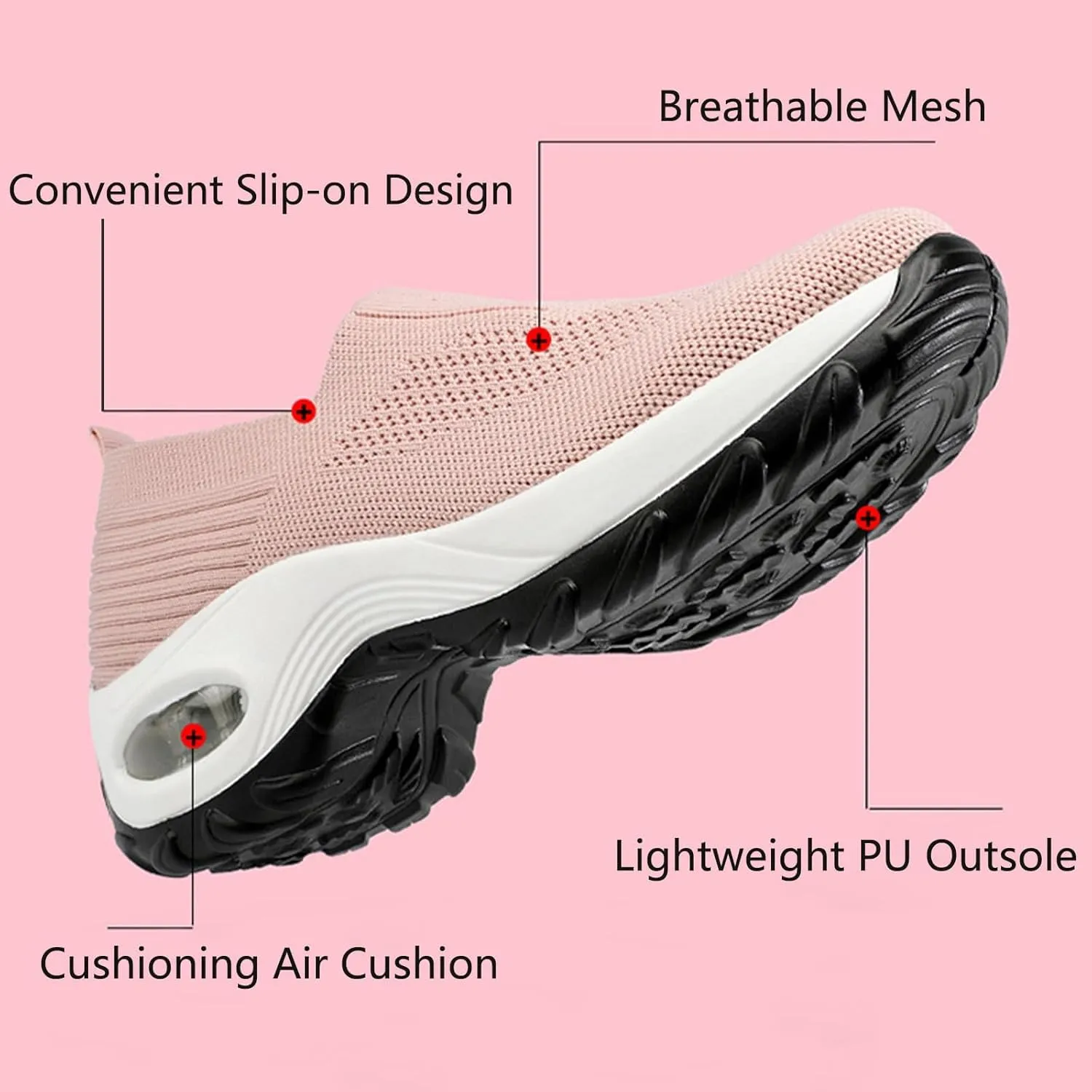 Optigard Women's Mesh Slip On Walking Sneakers with Arch Support Air Cushion Athletic Shoes Casual Comfortable Work Nursing Platform Loafers