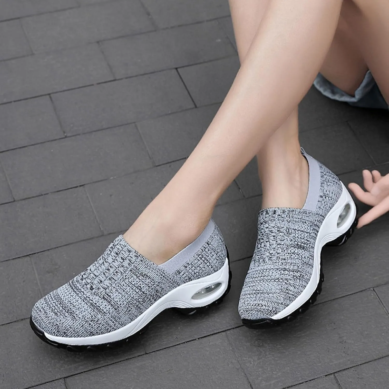 Optigard Women's Mesh Slip On Walking Sneakers with Arch Support Air Cushion Athletic Shoes Casual Comfortable Work Nursing Platform Loafers