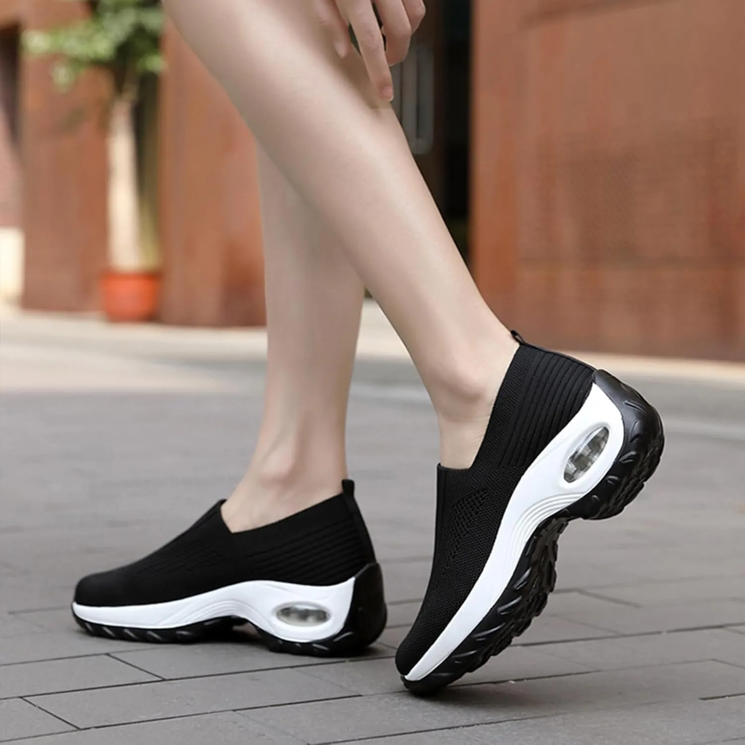 Optigard Women's Mesh Slip On Walking Sneakers with Arch Support Air Cushion Athletic Shoes Casual Comfortable Work Nursing Platform Loafers