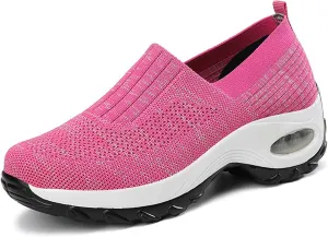 Optigard Women's Mesh Slip On Walking Sneakers with Arch Support Air Cushion Athletic Shoes Casual Comfortable Work Nursing Platform Loafers