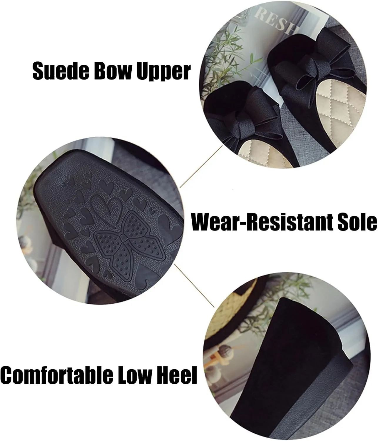 Optigard Women's Suede Square Toe Bow Ballet Flats Comfortable Casual Flat Loafers Lightweight Slip On Dress Shoes