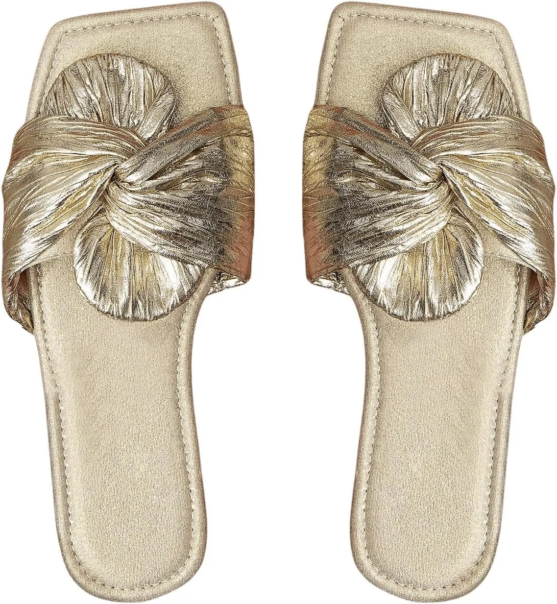OYOANGLE Women's Metallic Twist Front Open Toe Flat Sandals Fashion Slide Sandals