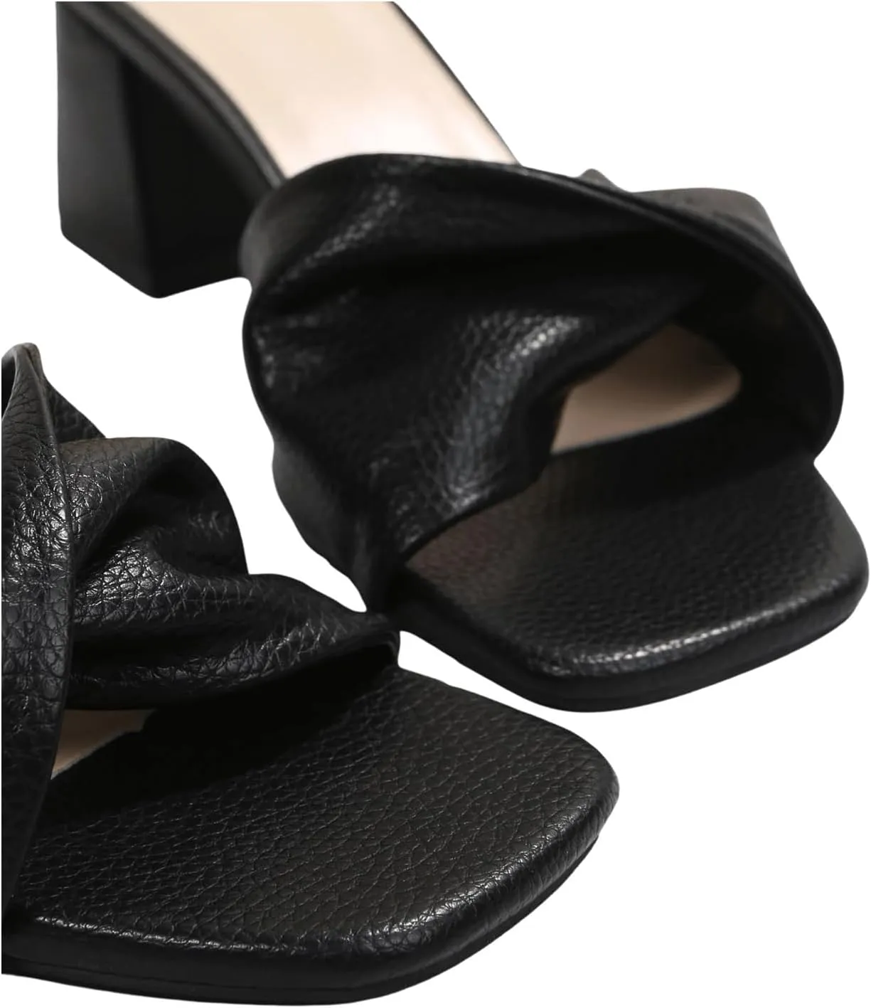 OYOANGLE Women's Twist Front Chunky Heeled Sandals Square Toe Mid Block Heeled Slide Shoes