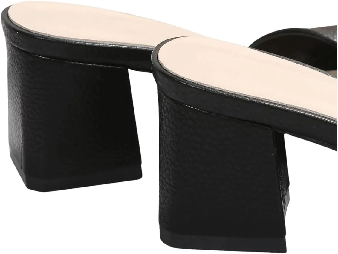 OYOANGLE Women's Twist Front Chunky Heeled Sandals Square Toe Mid Block Heeled Slide Shoes