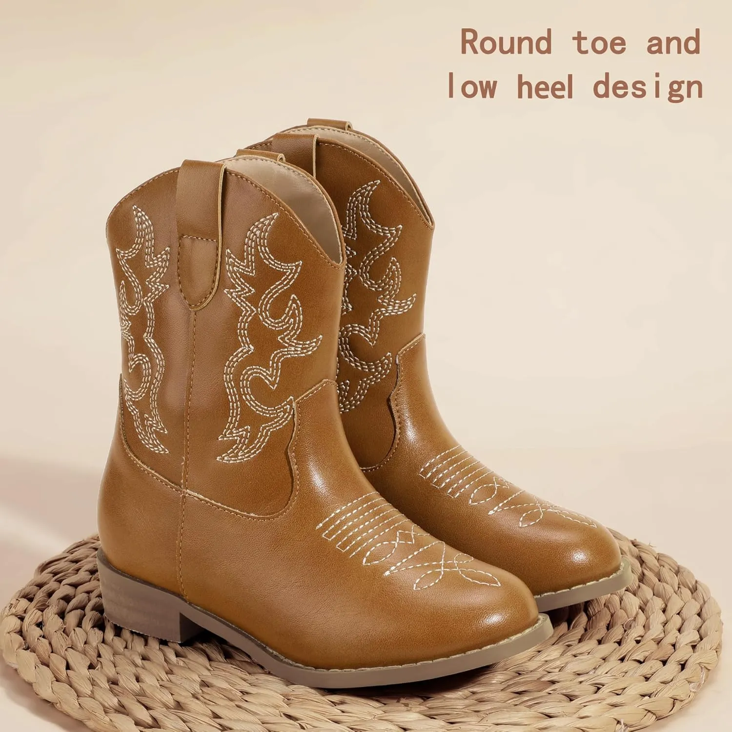 PANDANINJIA Girls Toddler Cowgirl Boots Riding Round Toe Western Blue Calf High 12 Months