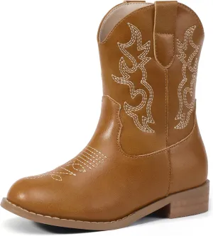 PANDANINJIA Girls Toddler Cowgirl Boots Riding Round Toe Western Blue Calf High 12 Months