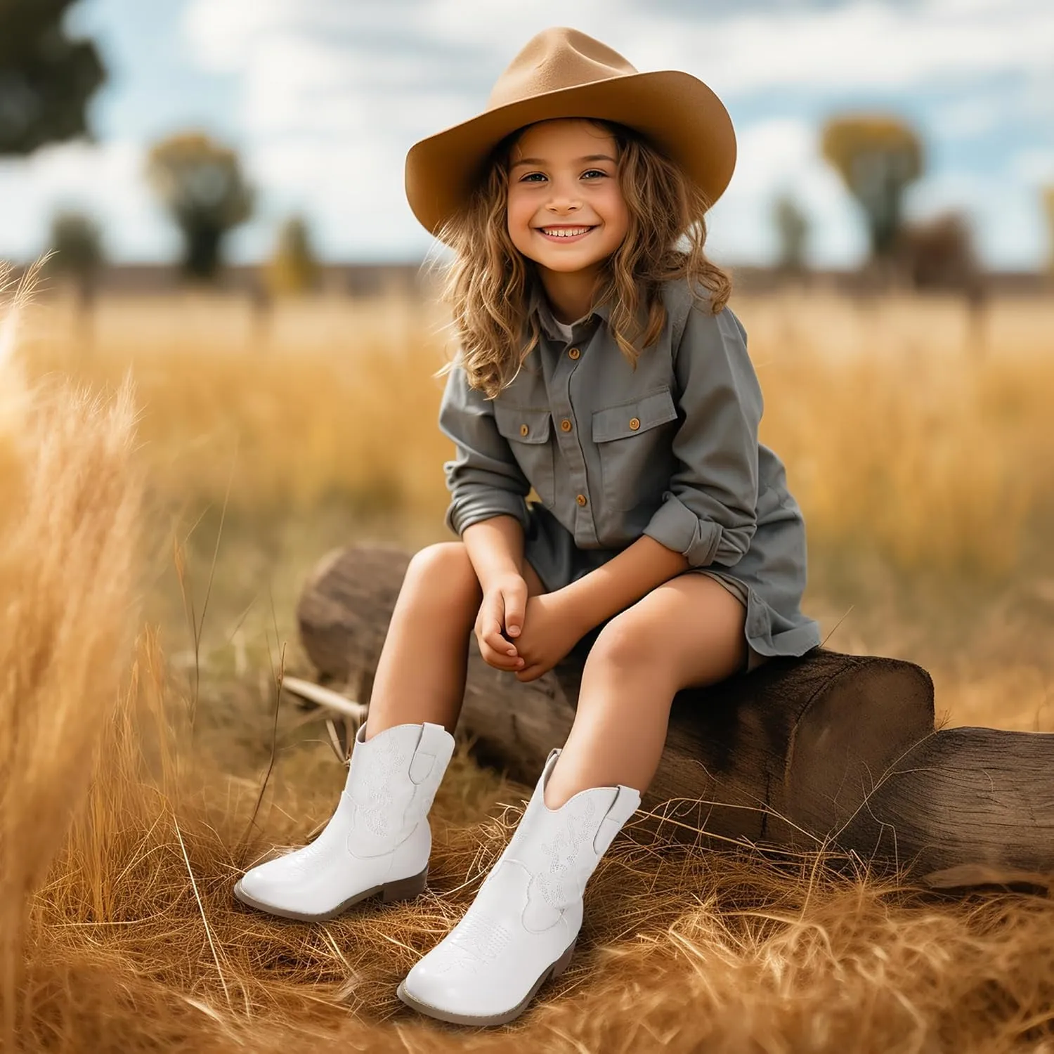 PANDANINJIA Girls Toddler Cowgirl Boots Riding Round Toe Western Blue Calf High 12 Months