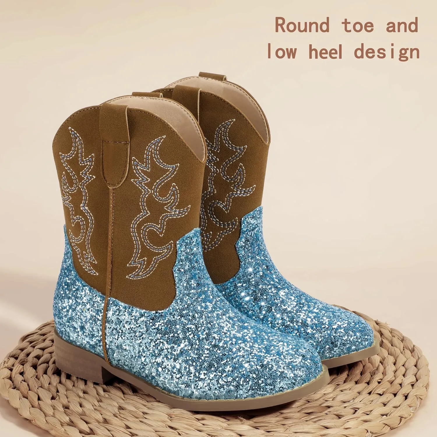 PANDANINJIA Girls Toddler Cowgirl Boots Riding Round Toe Western Blue Calf High 12 Months