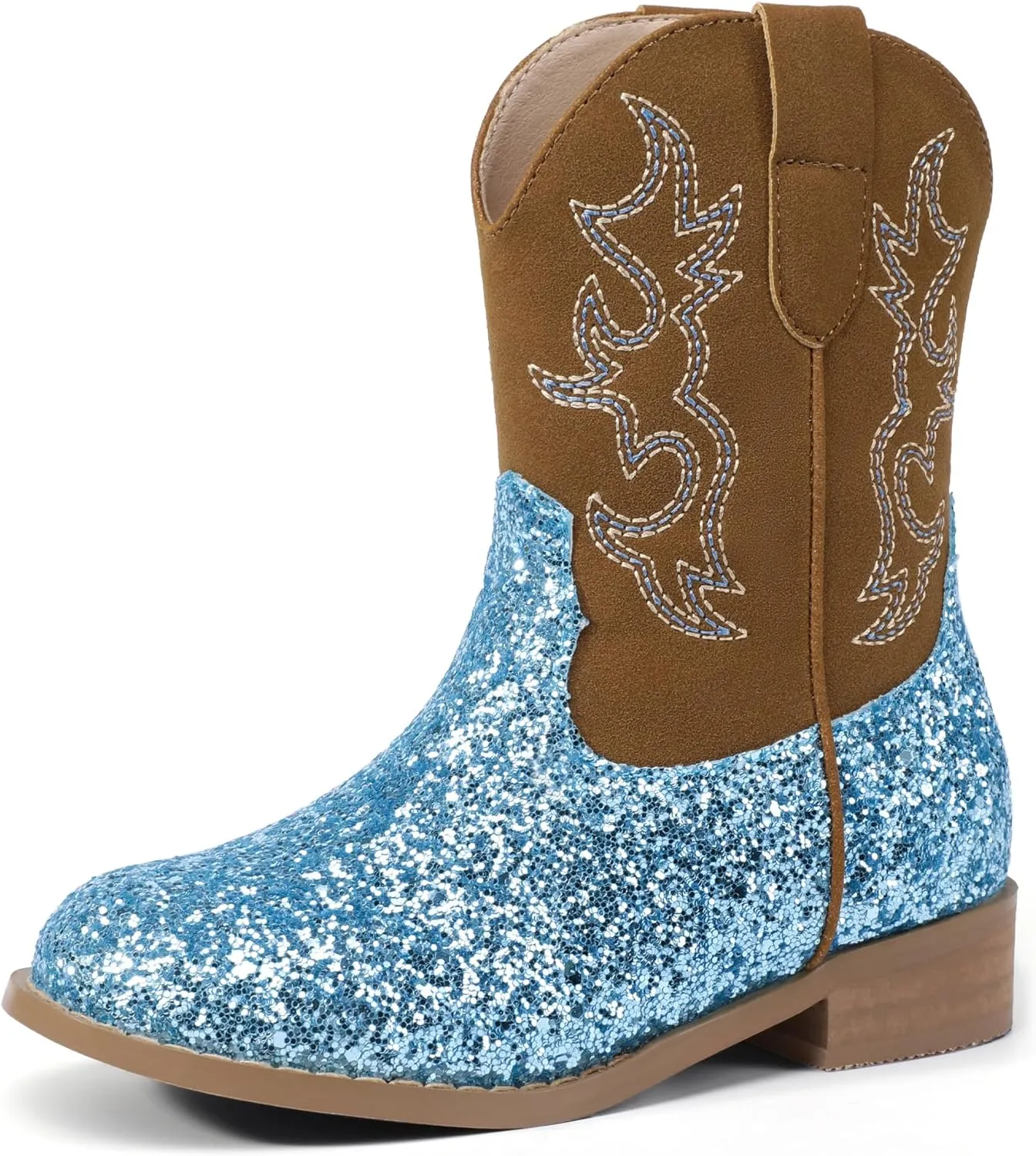 PANDANINJIA Girls Toddler Cowgirl Boots Riding Round Toe Western Blue Calf High 12 Months