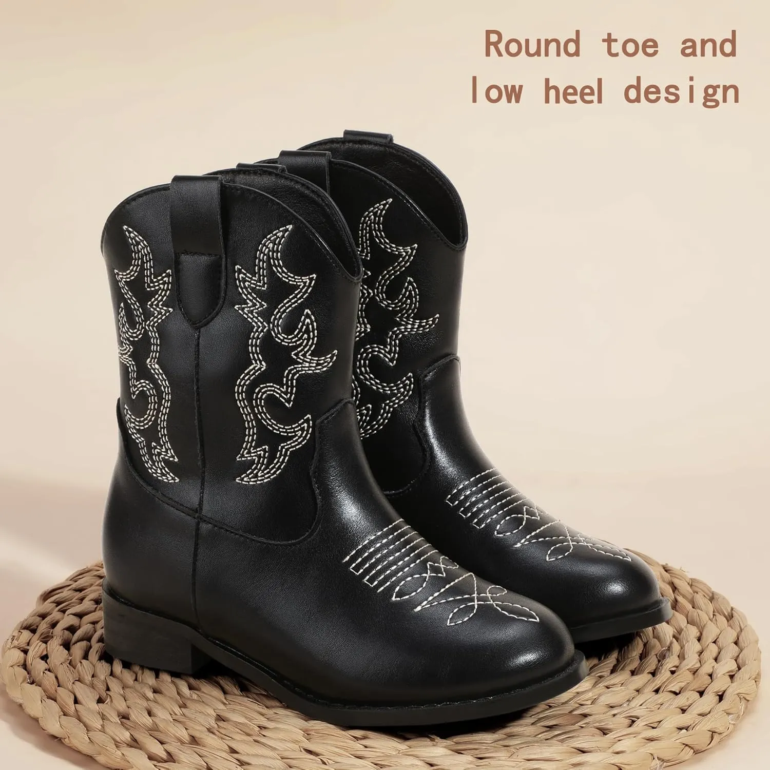 PANDANINJIA Girls Toddler Cowgirl Boots Riding Round Toe Western Blue Calf High 12 Months