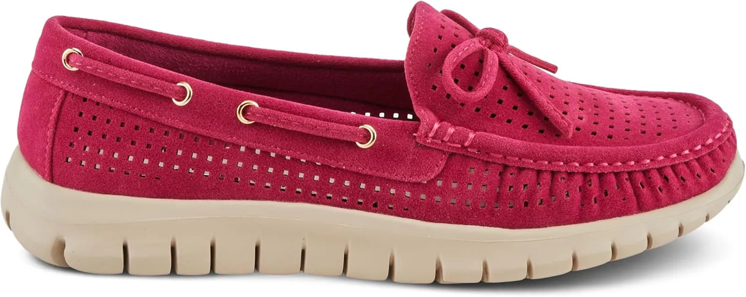 PATRIZIA Women's Aboard Moccasin Loafers – Microsuede Slip-On Shoes with Elegant Square-Dot Perforation, Bow Accent, and Cushioned Comfort Footbed