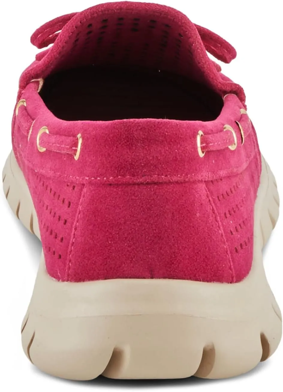 PATRIZIA Women's Aboard Moccasin Loafers – Microsuede Slip-On Shoes with Elegant Square-Dot Perforation, Bow Accent, and Cushioned Comfort Footbed