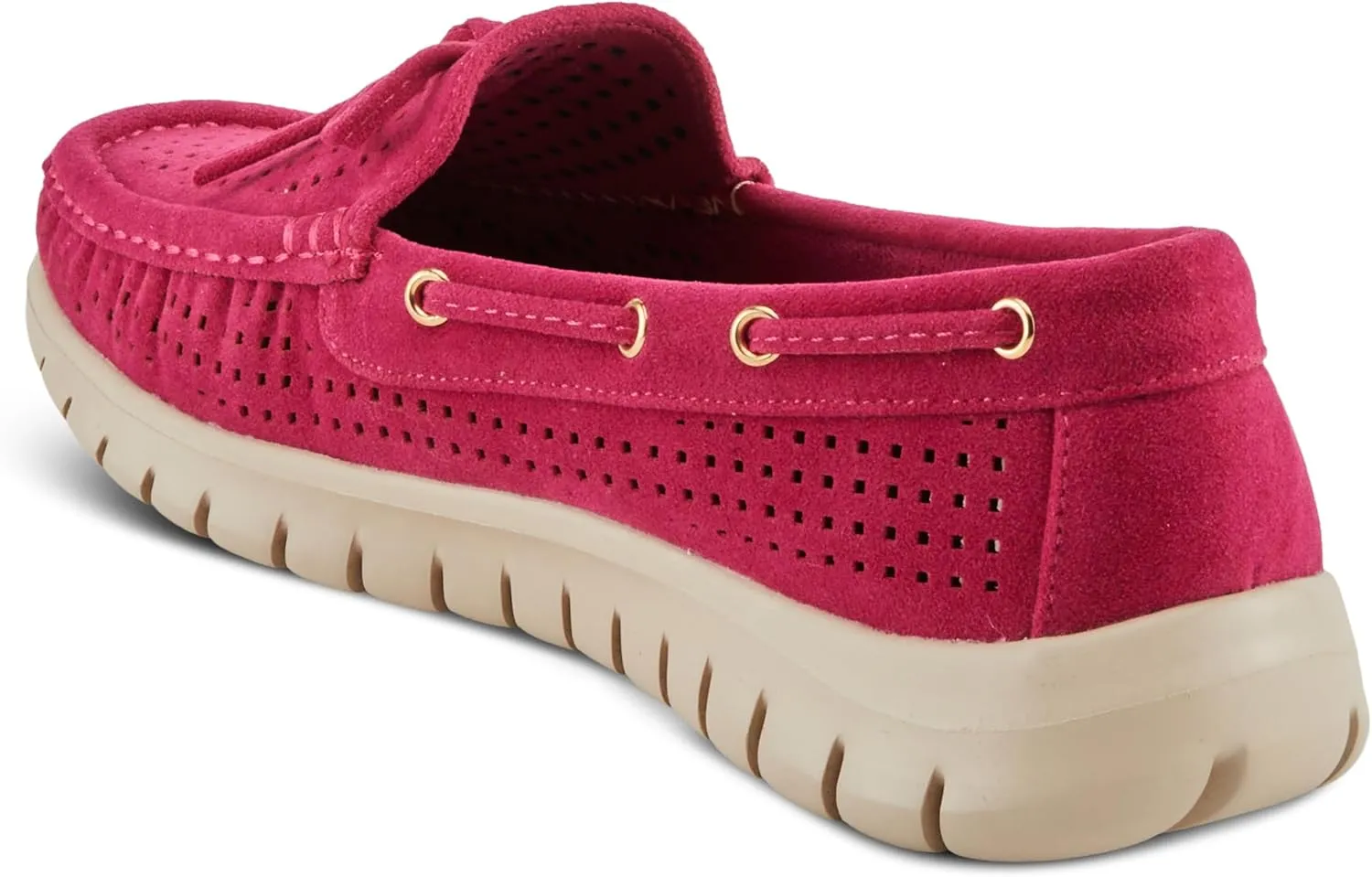PATRIZIA Women's Aboard Moccasin Loafers – Microsuede Slip-On Shoes with Elegant Square-Dot Perforation, Bow Accent, and Cushioned Comfort Footbed