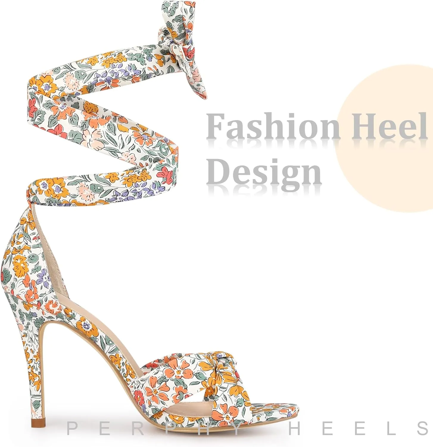 Perphy Floral Print Twist Lace Up Stiletto Heels Sandals for Women