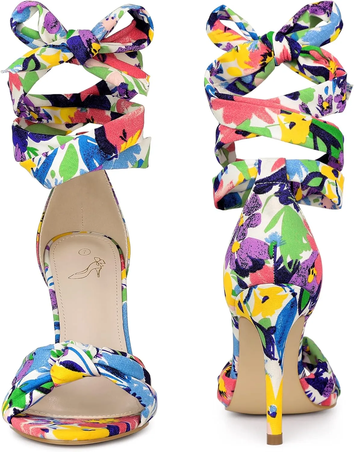 Perphy Floral Print Twist Lace Up Stiletto Heels Sandals for Women
