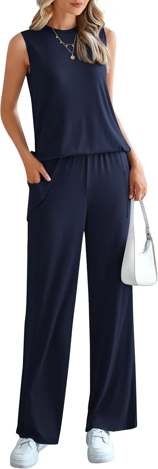 PRETTYGARDEN Women's 2 Piece Lounge Set 2025 Summer Casual Loose Tank Top Wide Leg Pants Matching Travel Outfits Tracksuit